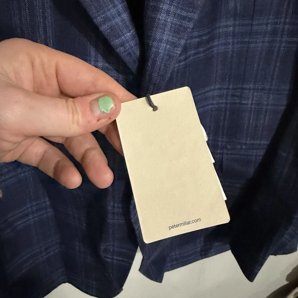 NWT Peter Millar Blue Plaid Soft Blazer Jacket Wool Linen Silk Mens Size 50R